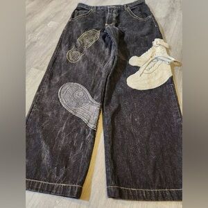 Crazy baggy vintage grunge Raw Blue Jeans 36x31